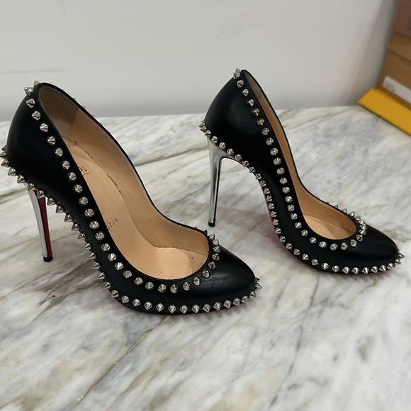 CHRISTIAN LOUBOUTIN DORISPIKY 100 KID/SPECCHIO HEEL 35.5 5.5 BLACK/SILVER - Picture 4 of 8